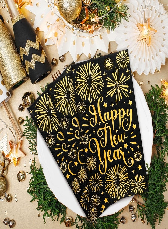 Whaline 80Pcs Happy New year Guest Paper Napkin Black Gold Foil Firework Disposable Guest Hand Towel Christmas Bathroom Napkin for Party Table Decor - Image 5